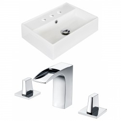 American Imaginations AI-15226 Rectangle Vessel Set In White Color With 8-in. o.c. CUPC Faucet