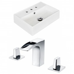 American Imaginations AI-15240 Rectangle Vessel Set In White Color With 8-in. o.c. CUPC Faucet