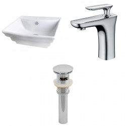American Imaginations AI-15364 Rectangle Vessel Set In White Color With Single Hole CUPC Faucet And Drain