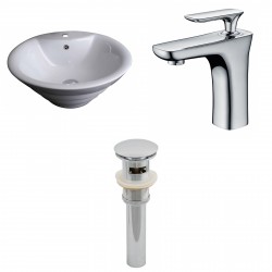 American Imaginations AI-15370 Round Vessel Set In White Color With Single Hole CUPC Faucet And Drain