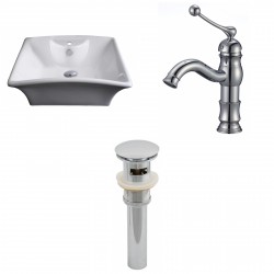 American Imaginations AI-15378 Rectangle Vessel Set In White Color With Single Hole CUPC Faucet And Drain