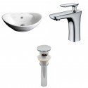 American Imaginations AI-15402 Oval Vessel Set In White Color With Single Hole CUPC Faucet And Drain