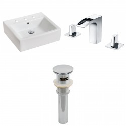 American Imaginations AI-15450 Rectangle Vessel Set In White Color With 8-in. o.c. CUPC Faucet And Drain