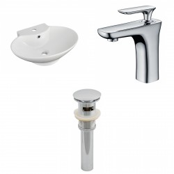 American Imaginations AI-15468 Oval Vessel Set In White Color With Single Hole CUPC Faucet And Drain