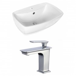 American Imaginations AI-17731 Rectangle Vessel Set In White Color With Single Hole CUPC Faucet