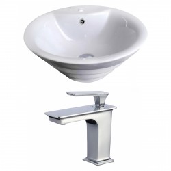 American Imaginations AI-17802 Round Vessel Set In White Color With Single Hole CUPC Faucet