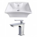 American Imaginations AI-17804 Rectangle Vessel Set In White Color With Single Hole CUPC Faucet