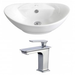 American Imaginations AI-17818 Oval Vessel Set In White Color With Single Hole CUPC Faucet