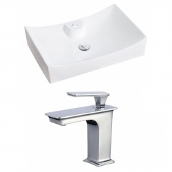 American Imaginations AI-17822 Rectangle Vessel Set In White Color With Single Hole CUPC Faucet