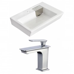 American Imaginations AI-17824 Rectangle Vessel Set In White Color With Single Hole CUPC Faucet