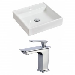American Imaginations AI-17842 Square Vessel Set In White Color With Single Hole CUPC Faucet