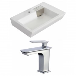 American Imaginations AI-17864 Rectangle Vessel Set In White Color With Single Hole CUPC Faucet