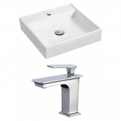 American Imaginations AI-17866 Square Vessel Set In White Color With Single Hole CUPC Faucet
