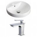 American Imaginations AI-17870 Round Vessel Set In White Color With Single Hole CUPC Faucet