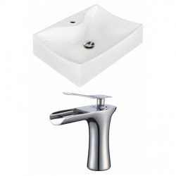 American Imaginations AI-17901 Rectangle Vessel Set In White Color With Single Hole CUPC Faucet