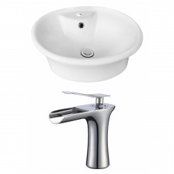 American Imaginations AI-17933 Round Vessel Set In White Color With Single Hole CUPC Faucet