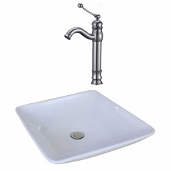 American Imaginations AI-17946 Square Vessel Set In White Color With Deck Mount CUPC Faucet