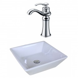 American Imaginations AI-17949 Square Vessel Set In White Color With Deck Mount CUPC Faucet