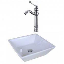 American Imaginations AI-17951 Square Vessel Set In White Color With Deck Mount CUPC Faucet