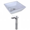 American Imaginations AI-17952 Square Vessel Set In White Color With Deck Mount CUPC Faucet