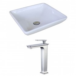 American Imaginations AI-17958 Square Vessel Set In White Color With Deck Mount CUPC Faucet