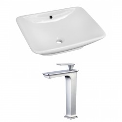 American Imaginations AI-17963 Rectangle Vessel Set In White Color With Deck Mount CUPC Faucet