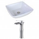 American Imaginations AI-17967 Square Vessel Set In White Color With Deck Mount CUPC Faucet