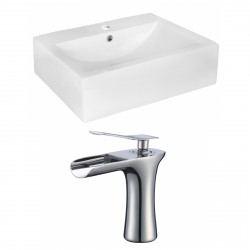 American Imaginations AI-17976 Rectangle Vessel Set In White Color With Single Hole CUPC Faucet