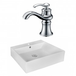American Imaginations AI-17979 Rectangle Vessel Set In White Color With Single Hole CUPC Faucet