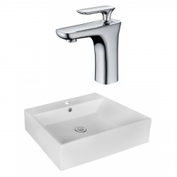 American Imaginations AI-17981 Rectangle Vessel Set In White Color With Single Hole CUPC Faucet