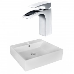 American Imaginations AI-17982 Rectangle Vessel Set In White Color With Single Hole CUPC Faucet