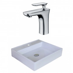 American Imaginations AI-18008 Square Vessel Set In White Color With Single Hole CUPC Faucet