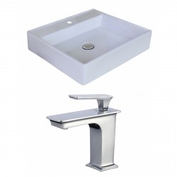 American Imaginations AI-18013 Square Vessel Set In White Color With Single Hole CUPC Faucet