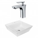 American Imaginations AI-18026 Square Vessel Set In White Color With Single Hole CUPC Faucet