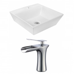 American Imaginations AI-18030 Square Vessel Set In White Color With Single Hole CUPC Faucet