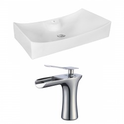 American Imaginations AI-18048 Rectangle Vessel Set In White Color With Single Hole CUPC Faucet