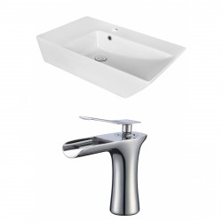 American Imaginations AI-18066 Rectangle Vessel Set In White Color With Single Hole CUPC Faucet