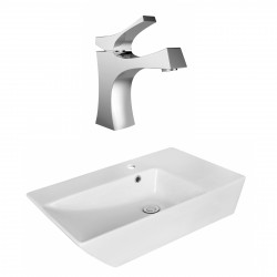 American Imaginations AI-18068 Rectangle Vessel Set In White Color With Single Hole CUPC Faucet