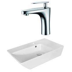 American Imaginations AI-18070 Rectangle Vessel Set In White Color With Single Hole CUPC Faucet