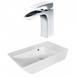 American Imaginations AI-18072 Rectangle Vessel Set In White Color With Single Hole CUPC Faucet