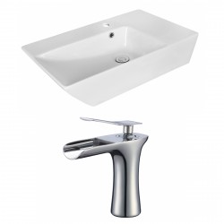 American Imaginations AI-18075 Rectangle Vessel Set In White Color With Single Hole CUPC Faucet
