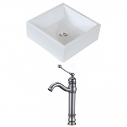 American imaginations AI-14952 Square Vessel Set In White Color With Deck Mount CUPC Faucet