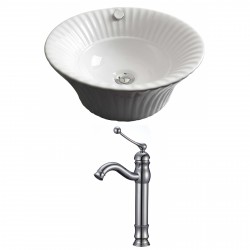American imaginations AI-14989 Round Vessel Set In White Color With Deck Mount CUPC Faucet