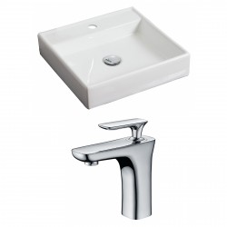 American imaginations AI-15059 Square Vessel Set In White Color With Single Hole CUPC Faucet