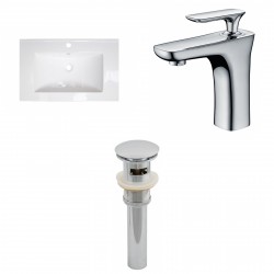 American Imaginations AI-16694 Ceramic Top Set In White Color With Single Hole CUPC Faucet And Drain