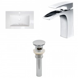 American Imaginations AI-16695 Ceramic Top Set In White Color With Single Hole CUPC Faucet And Drain