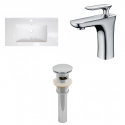 American Imaginations AI-16568 Ceramic Top Set In White Color With Single Hole CUPC Faucet And Drain