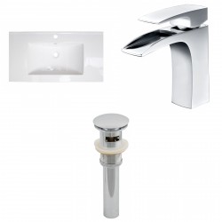 American Imaginations AI-16569 Ceramic Top Set In White Color With Single Hole CUPC Faucet And Drain
