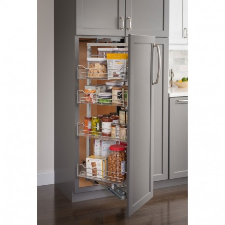Hardware Resources 12" Chrome Pantry Pullout with Swingout Feature and Soft-close Slides