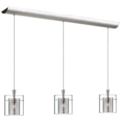 Dainolite DLSL309 3 Light Horizontal Pendant, Satin Chrome, Clear Glass / Chrome Mesh